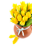 Bunch yellow tulips in pot