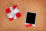 Blank valentines photo frame and small red gift box