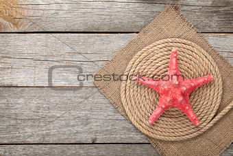 Starfish over ship rope and burlap