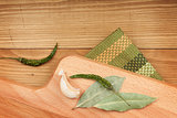 Herbs and spices on cutting board