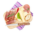 Cheese, prosciutto, bread, vegetables and spices