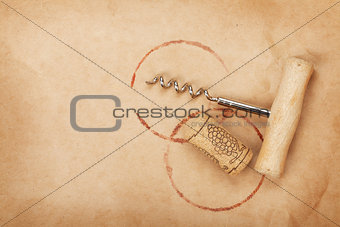 Corkscrew with red wine stains