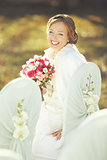 Wedding sunny picture of happy bride