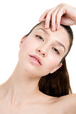 Beautiful young adult woman with clean fresh skin. Wellness