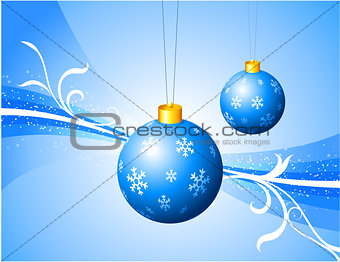 Blue Ornaments on Abstract Holiday Background