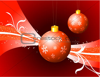 Christmas Ornaments on Red Holiday Background