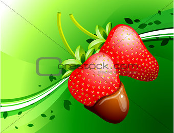 Strawberry on Green Background