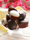 sweet cupcakes with chocolate icing