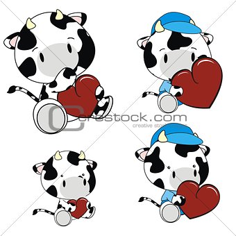 cow baby cartoon heart set