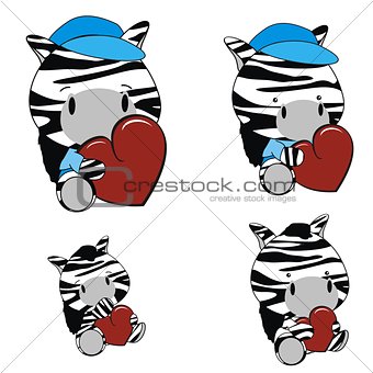 zebra baby cartoon heart set