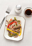 Buckwheat noodles with meat and vegetables