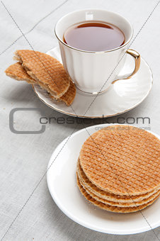 Teatime. waffle and cup of tea