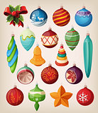Set of vintage christmas balls. Colorful isolated icons.