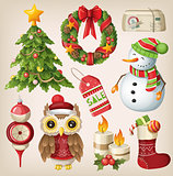 Set of christmas items and characters