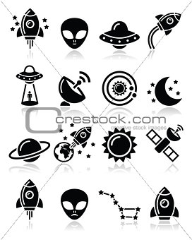 Space and UFO vector icons set