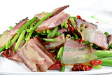 Chinese Food: Fried bacon with vegetable