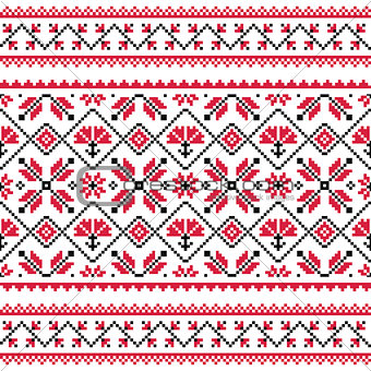 Ukrainian, Slavic folk knitted red emboidery pattern or print