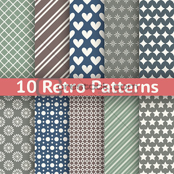 Retro abstract vector seamless patterns (tiling, with swatch)