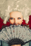 Beautiful Baroque Woman Portrait with Wig and Fan
