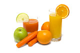 Fresh vegetable juice with carrot apple and orange