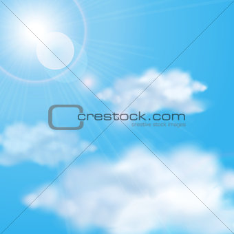 Shining sun in the cloudy blue sky