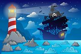 Pirate ship silhouette near coast 1