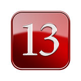 Thirteen icon red glossy, isolated on white background