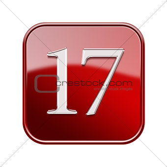 Seventeen icon red glossy, isolated on white background
