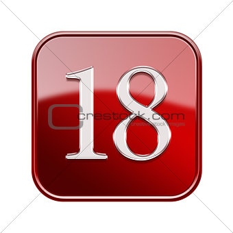 Eighteen icon red glossy, isolated on white background