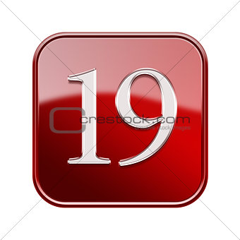 Nineteen icon red glossy, isolated on white background