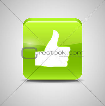 Thumbs Up Glass Button Vector Illustration