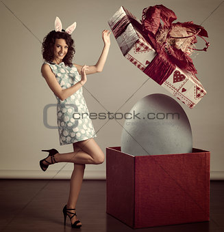 smiling woman with easter big box