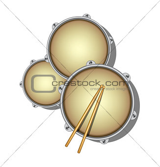 Drums and pair of wooden drumsticks