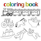 Set of different toys for coloring book
