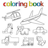 Set of various toys for coloring book