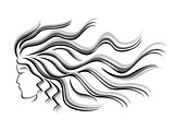 Female silhouette head with flowing hair