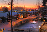 Snowy Christmas street evening view