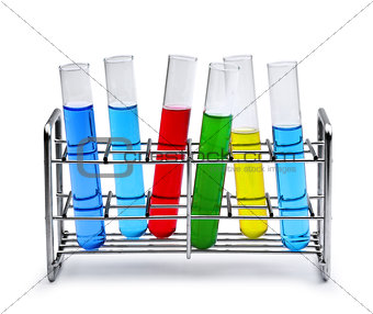 Labotatory test tube rack with liquid samples