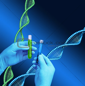 Test tubes laboratory DNA helix model