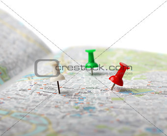Travel destination map push pins