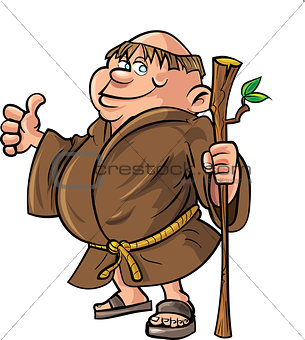Cartoon monk holding a stick