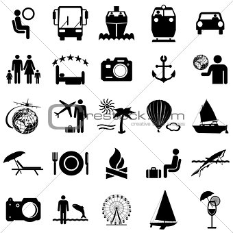 Collection flat icons. Travel symbols. Vector illustration.