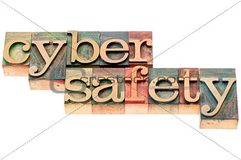 cyber safety text in wood type