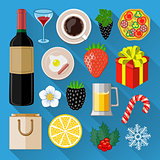 Food and drinks icons set. Flat design