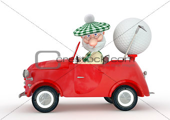 3d little man golfist  by car.