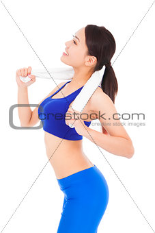 smiling sport woman using a towel 