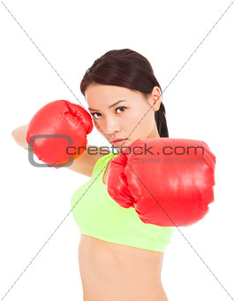 pretty Female boxer ready a fighting pose 