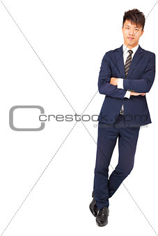 Full body portrait of young happy smiling business man