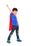 superhero kid make a funny facial expression