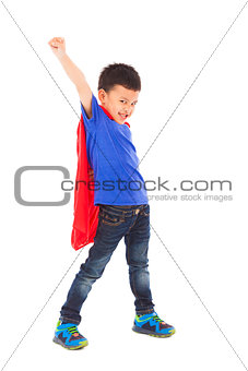 superhero kid make a funny facial expression